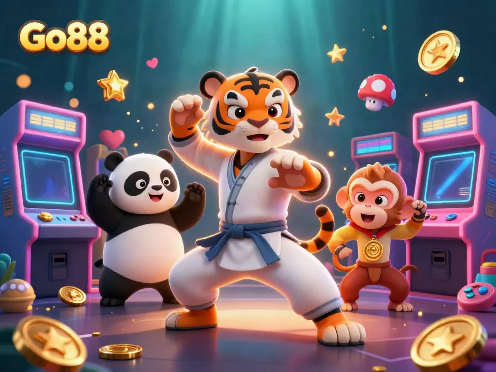 Experience thrilling games at Go88 with engaging characters and vibrant arcade elements.