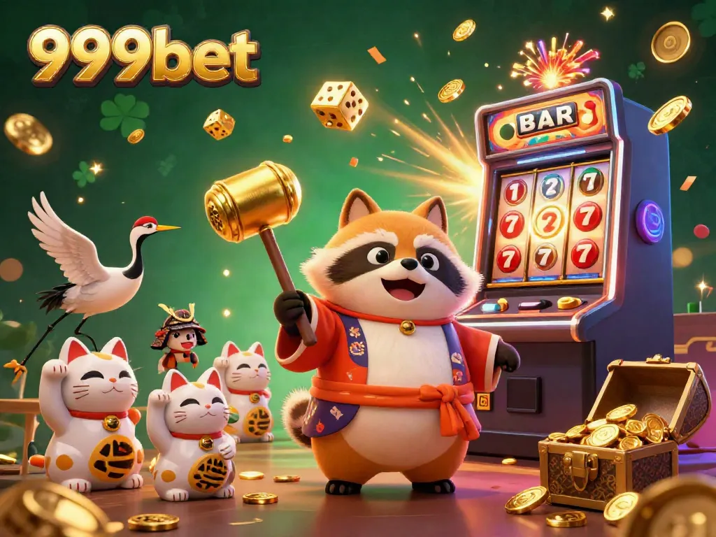 Join the excitement with 999bet in a vibrant, colorful casino scene showcasing joyful characters and big wins.