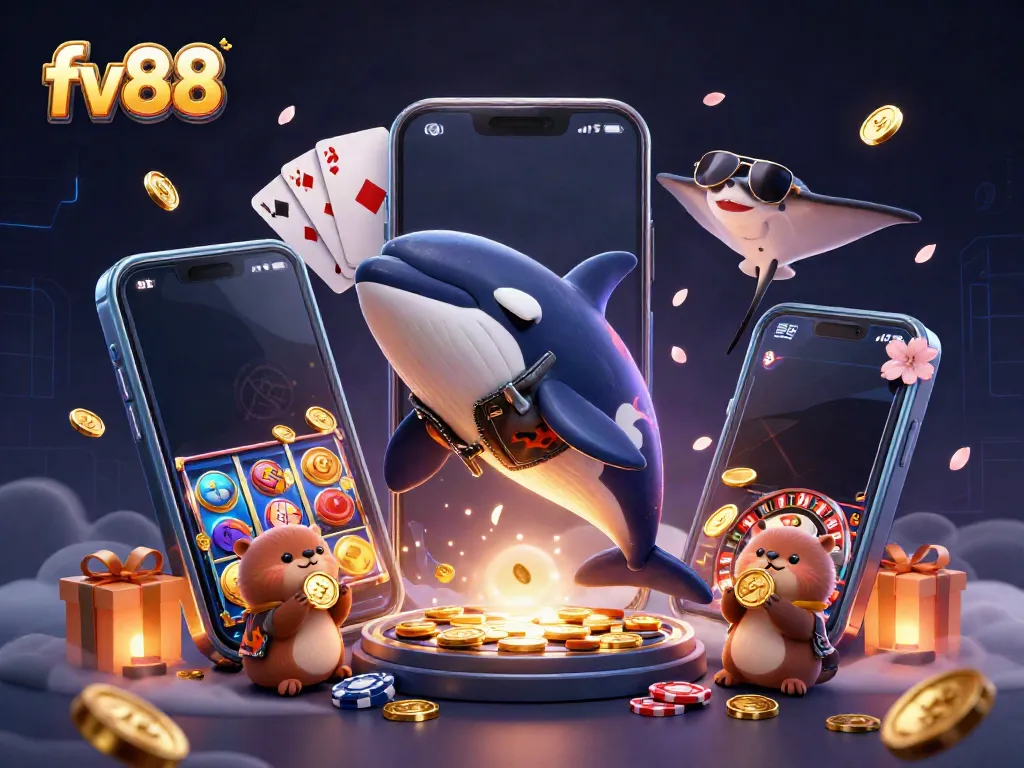 Experience thrilling casino adventure with fv88, featuring vibrant 3D characters and dynamic gambling visuals.