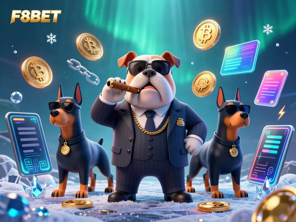 Experience thrilling gameplay with F8BET's vibrant digital casino illustration featuring dynamic cryptocurrency elements.
