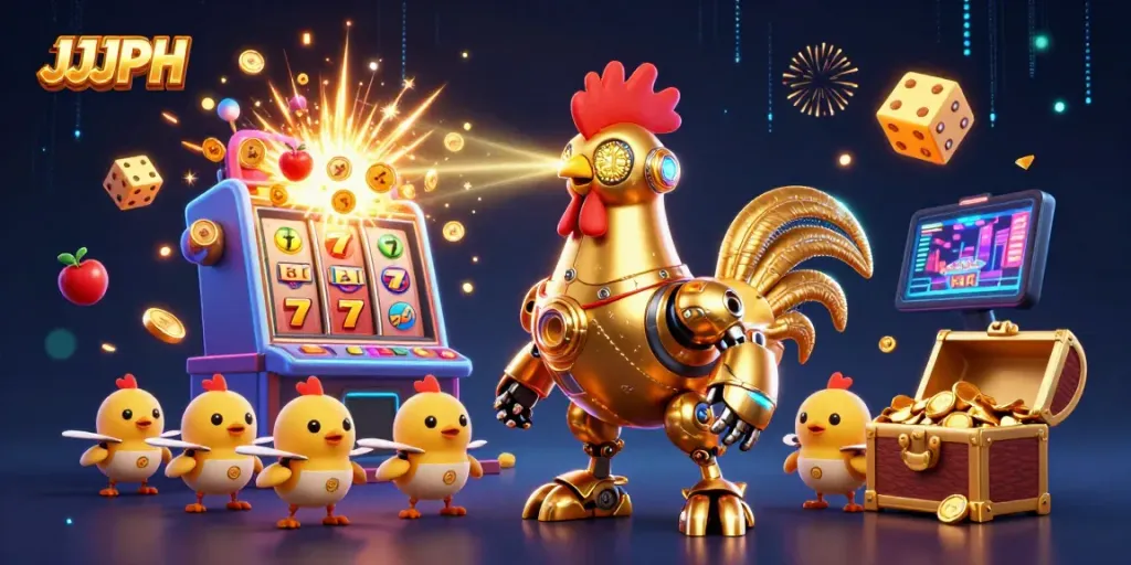 Experience thrilling moments at JJJPH with vibrant slot machines and playful characters.