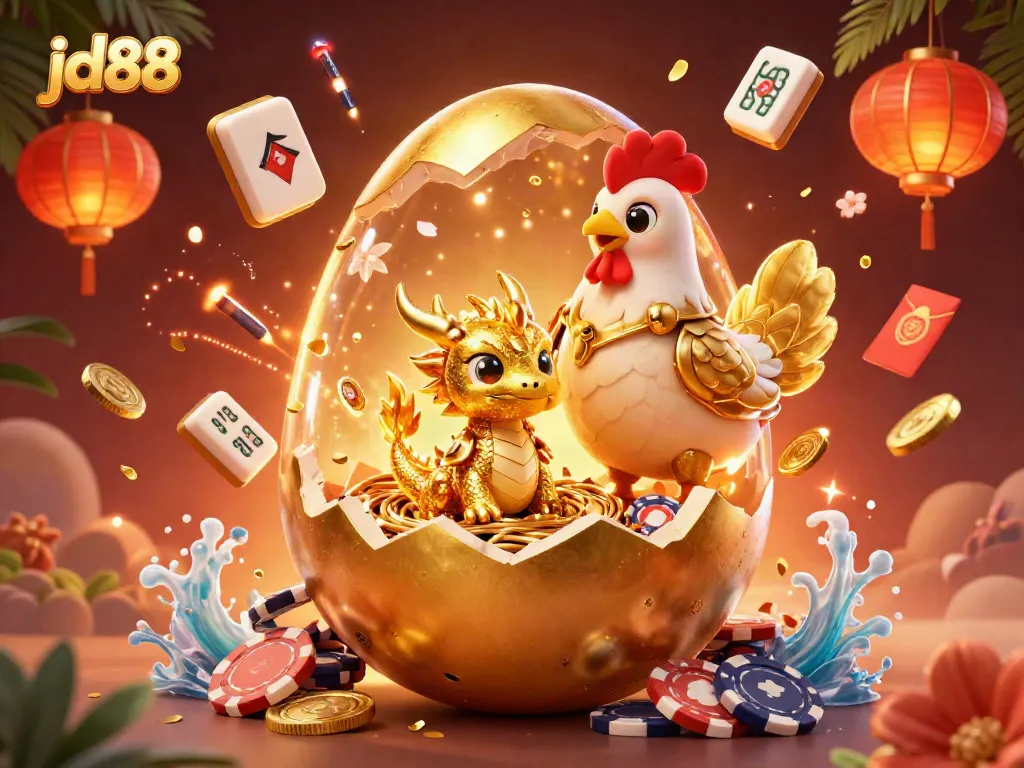Experience thrilling gameplay with jd88's golden dragon and poker chips in this vibrant casino scene.