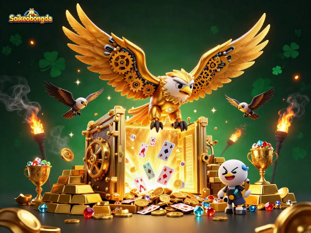 Experience thrilling gameplay with Soikeobongda as 3D cybernetic eagle dives through holographic cards.