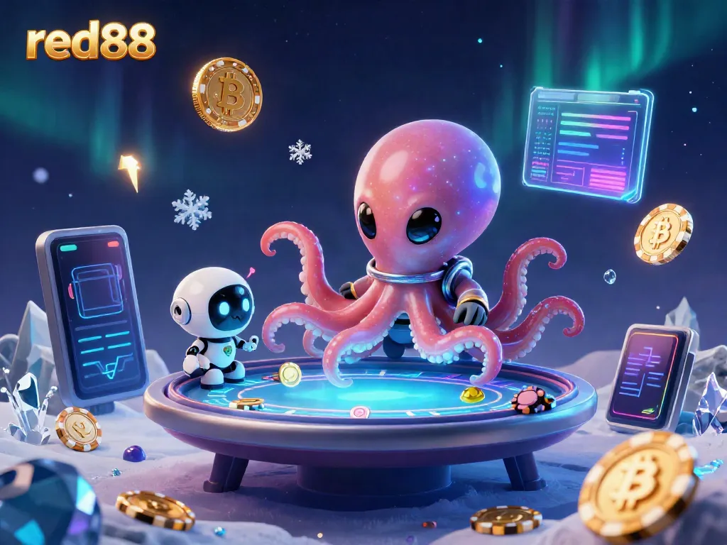 Experience thrilling gameplay at red88 with an alien octopus and robot amid cosmic gambling elements.