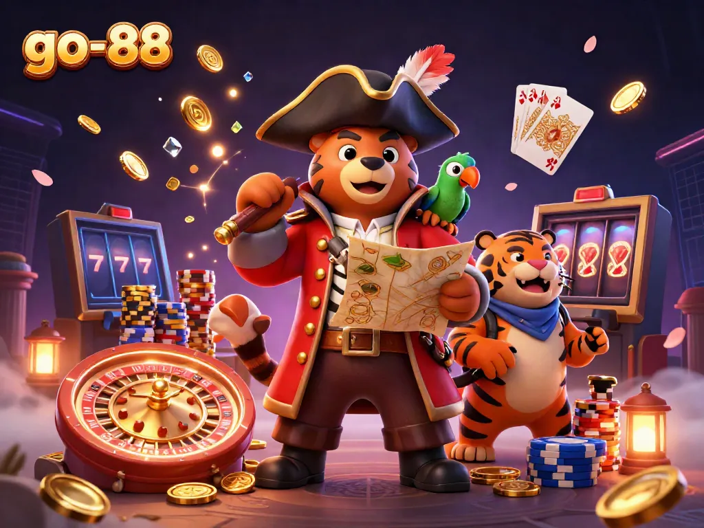 Experience thrilling wins at go-88 with a vibrant 3D casino adventure featuring pirate and treasure.