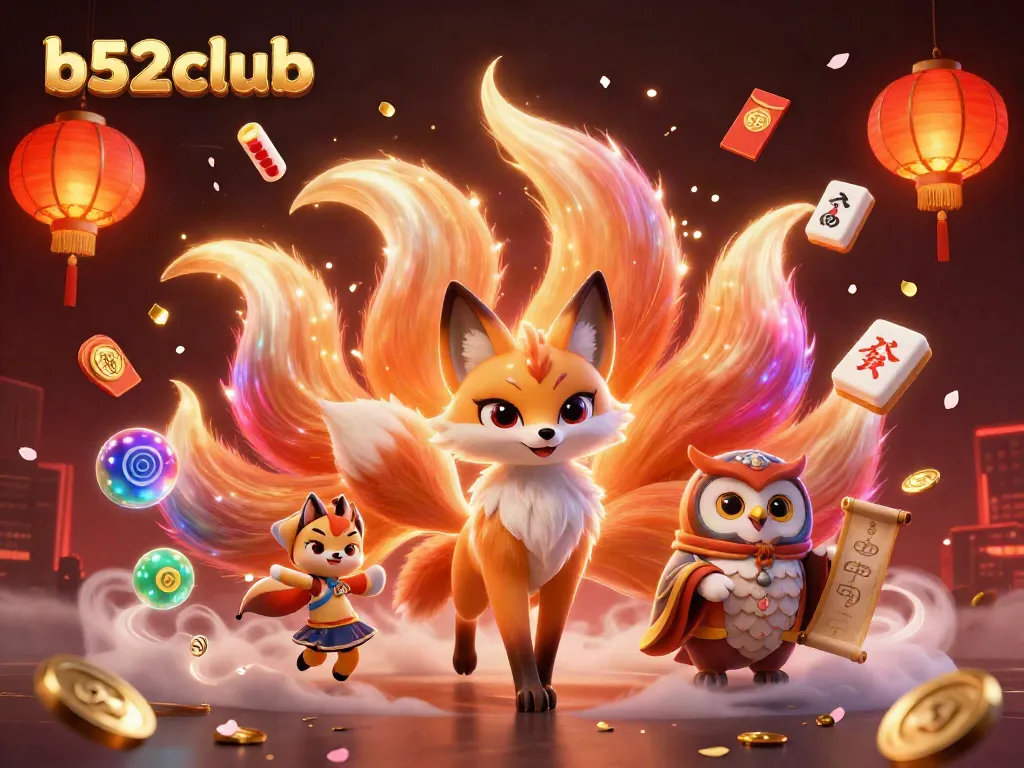 Experience the vibrant spirit of b52club with dynamic gaming elements in a captivating 3D casino illustration.