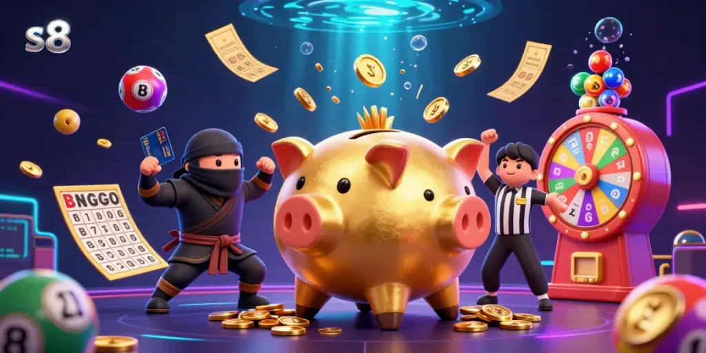 Experience thrilling gameplay at s8 with colorful lottery balls, golden prizes, and dynamic characters from the casino.
