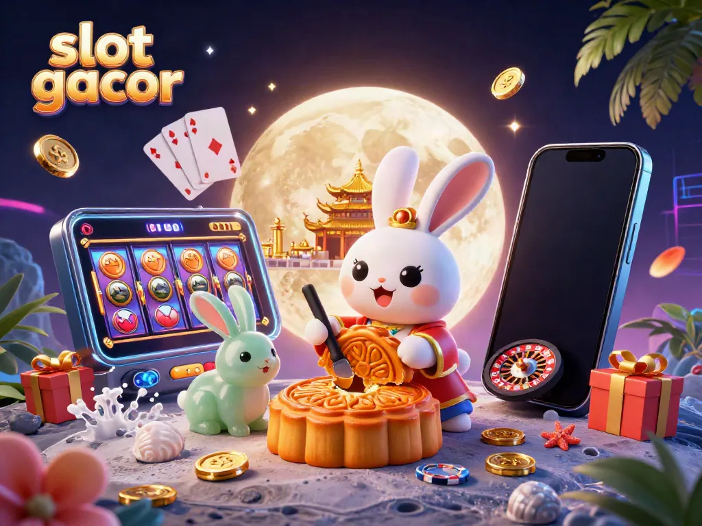 Experience the thrill of slot gacor with a vibrant 3D scene featuring a folklore-inspired moon rabbit and exciting game elements.