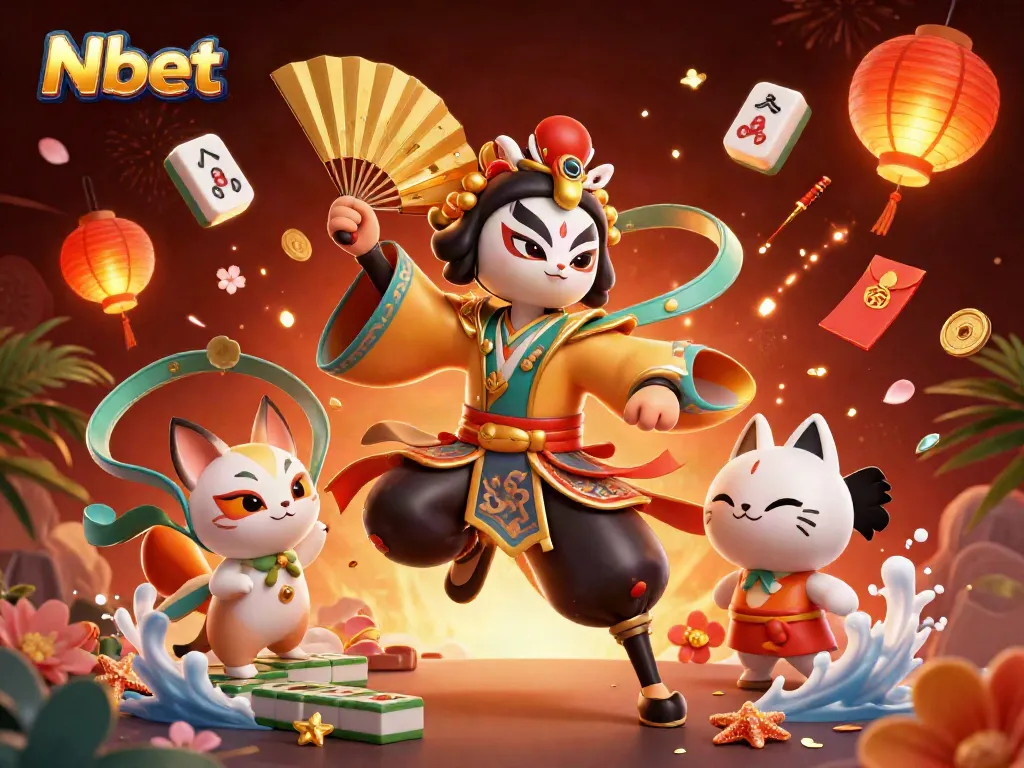 Nbet showcases vibrant 3D characters engaging with dynamic casino elements in a colorful gambling scene.