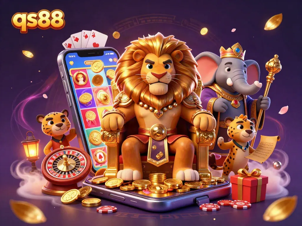 Experience the vibrant world of qs88 with a royal lion and gaming excitement.