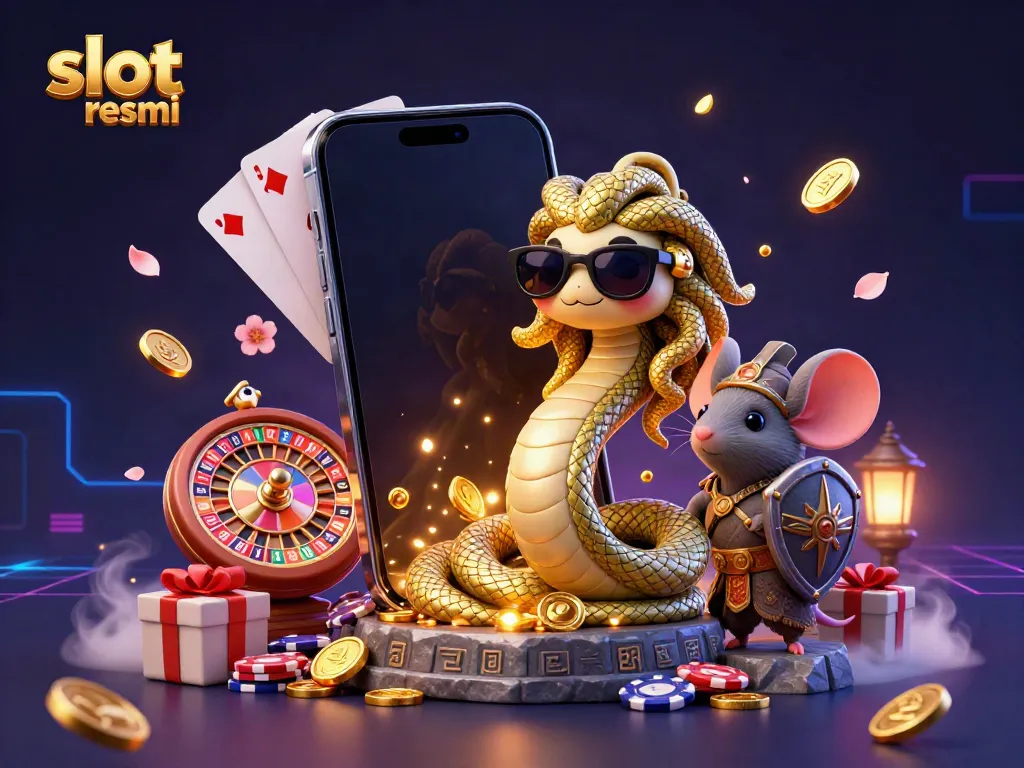 Experience thrilling slot resmi action with Medusa and a warrior mouse amid vibrant casino elements.