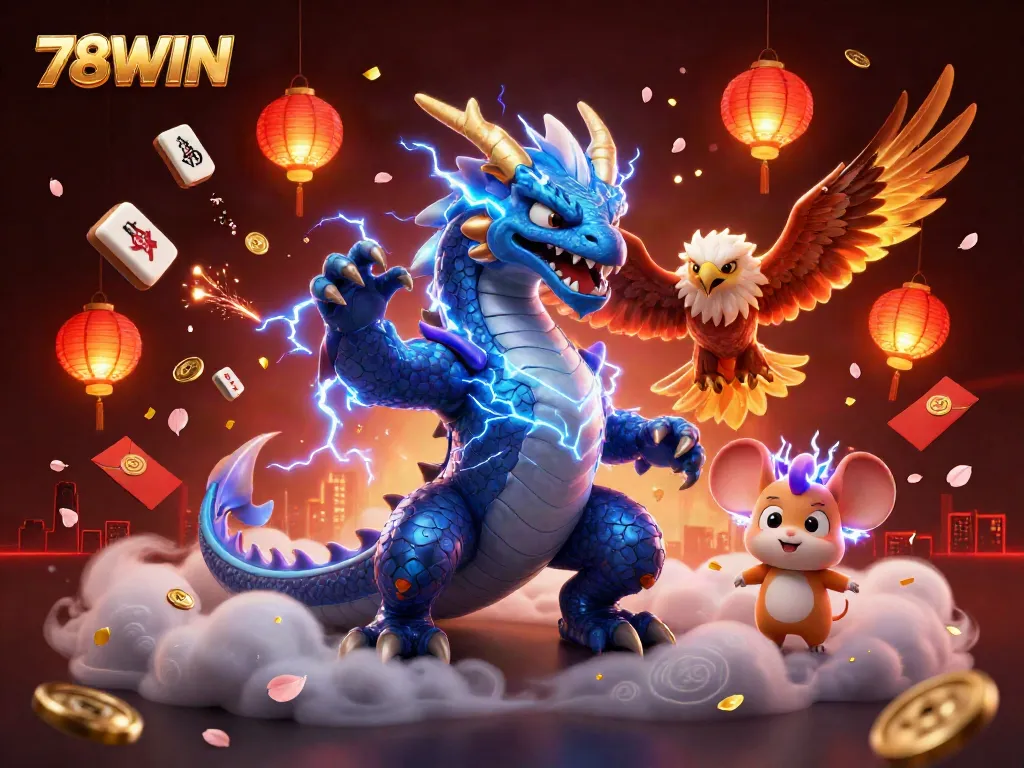 Experience the thrill of 78WIN with dynamic characters and vibrant casino elements surrounding the action.