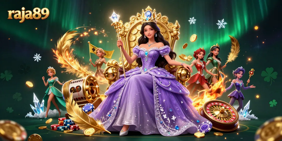 Engage in thrilling gameplay with raja89, featuring a regal princess at a bustling casino.