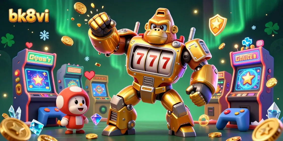 Engage in vibrant gaming at bk8vi with a transformer gorilla mech and arcade elements.
