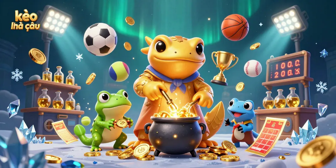 Bet on kèo nhà cái with thrilling sports elements dynamically surrounding a gold alchemist scene.
