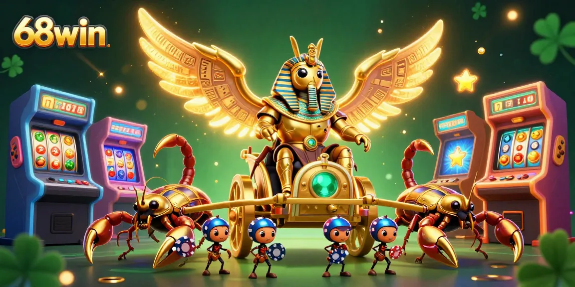 Engage with thrilling slots at 68win, featuring vibrant golden beetles and dynamic game elements.