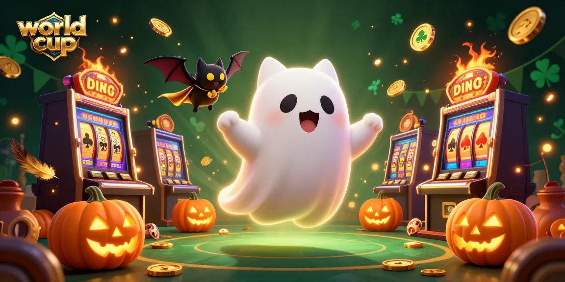 Experience exciting world cup moments with a ghost cat and vampire bat in a lively gambling scene.