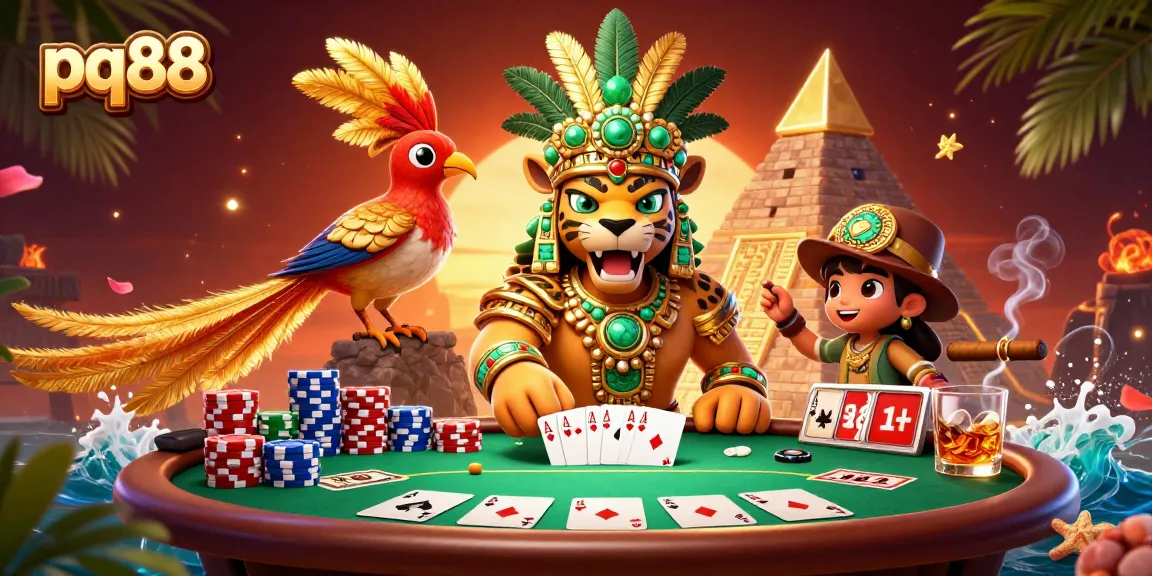 Experience thrilling poker action with pq88 in a vibrant casino scene featuring unique characters.