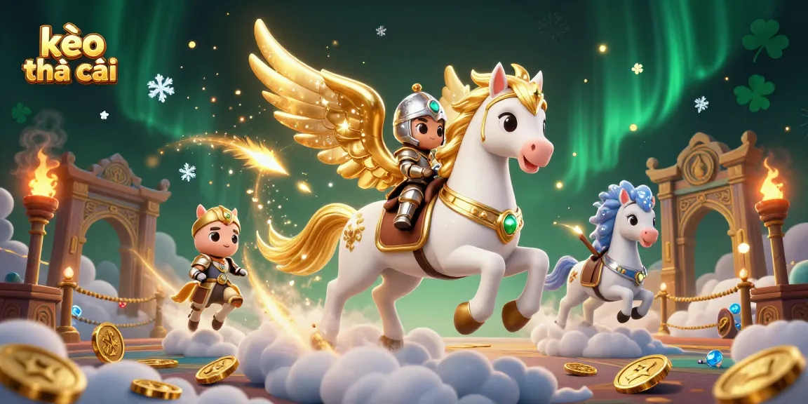 Engage with kèo nhà cái through this vibrant illustration featuring a celestial horse and knight in a dynamic betting arena.