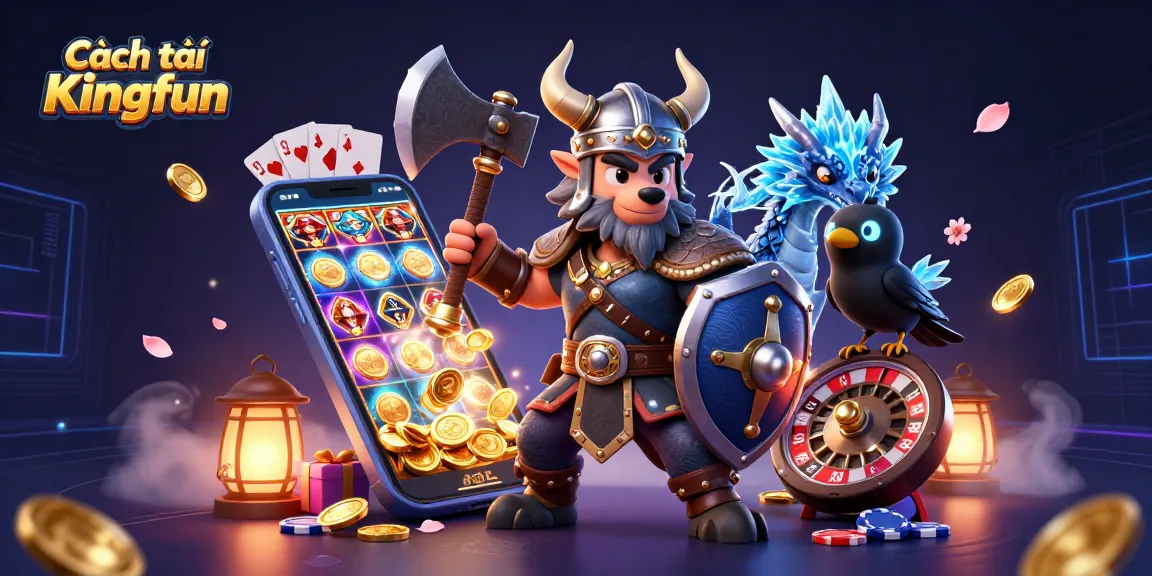 Experience Cách tải Kingfun with a Viking wolf warrior and exciting casino elements!