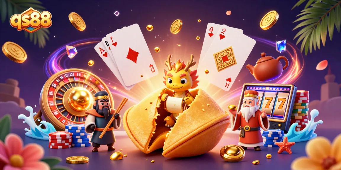 Experience the thrill of qs88 with dynamic casino elements and vibrant characters in this vibrant 3D illustration.