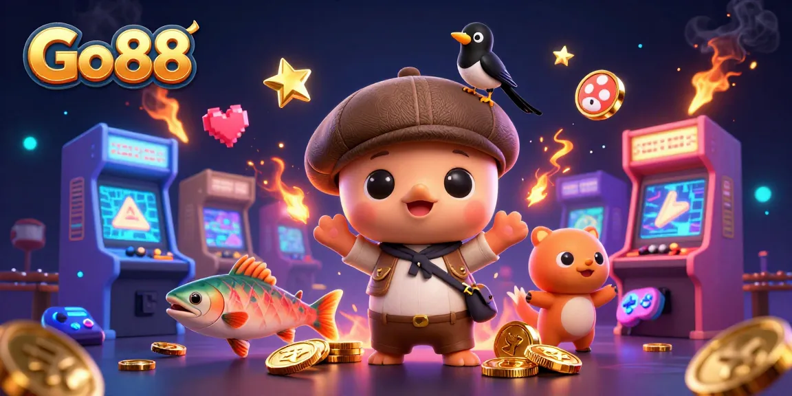 Engage with Go 88's vibrant casino world featuring playful characters and dynamic gaming elements.
