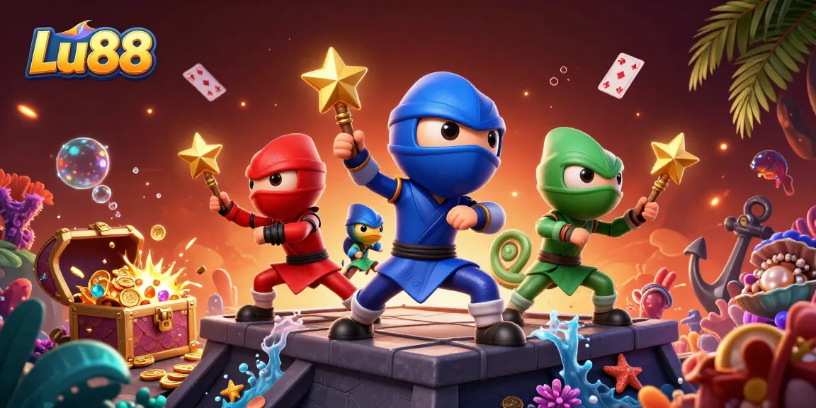 Experience thrilling adventures with Lu88 as ninja chameleons battle for treasure in a vibrant casino world.