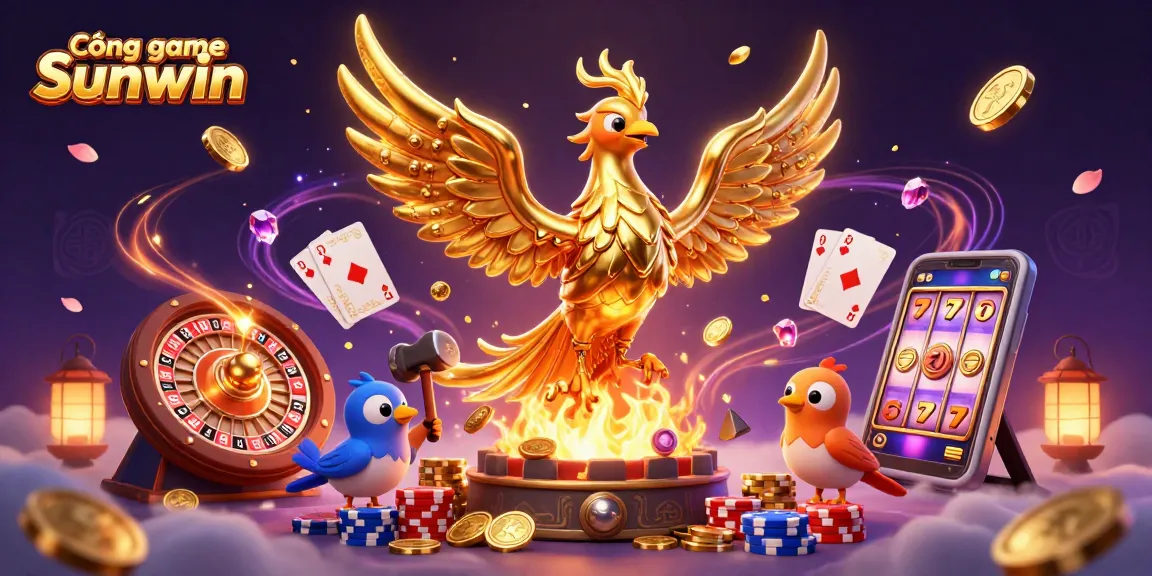 Experience the thrill of Cổng game Sunwin with golden phoenix and casino elements.