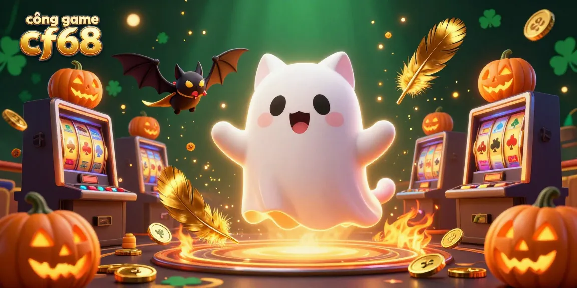 Experience thrilling action at cổng game cf68 with a vibrant ghost cat and bat companion in a lively casino.