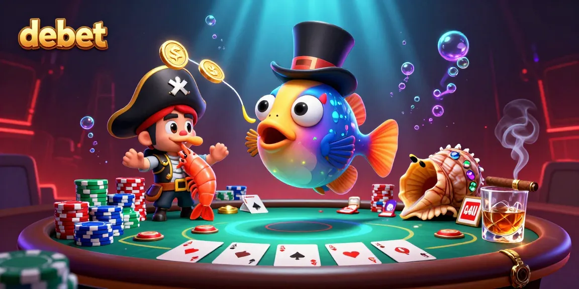 Engage with debet and win golden coins in an exciting undersea poker scene with vibrant casino elements