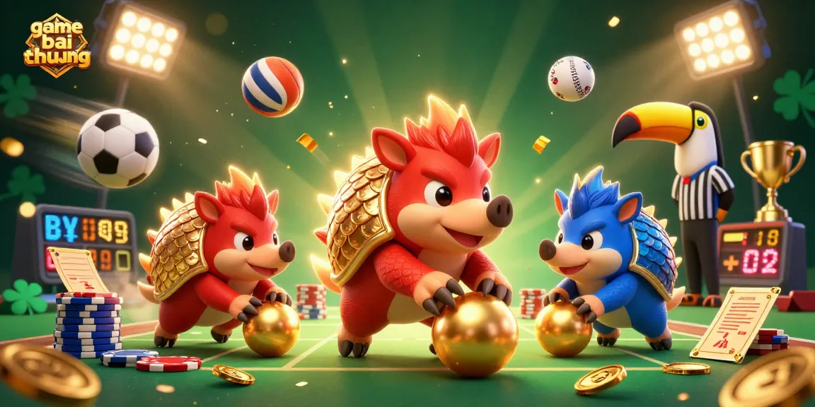 Experience thrilling action in game bai doi thuong with dynamic pangolins amidst poker chips and golden confetti.