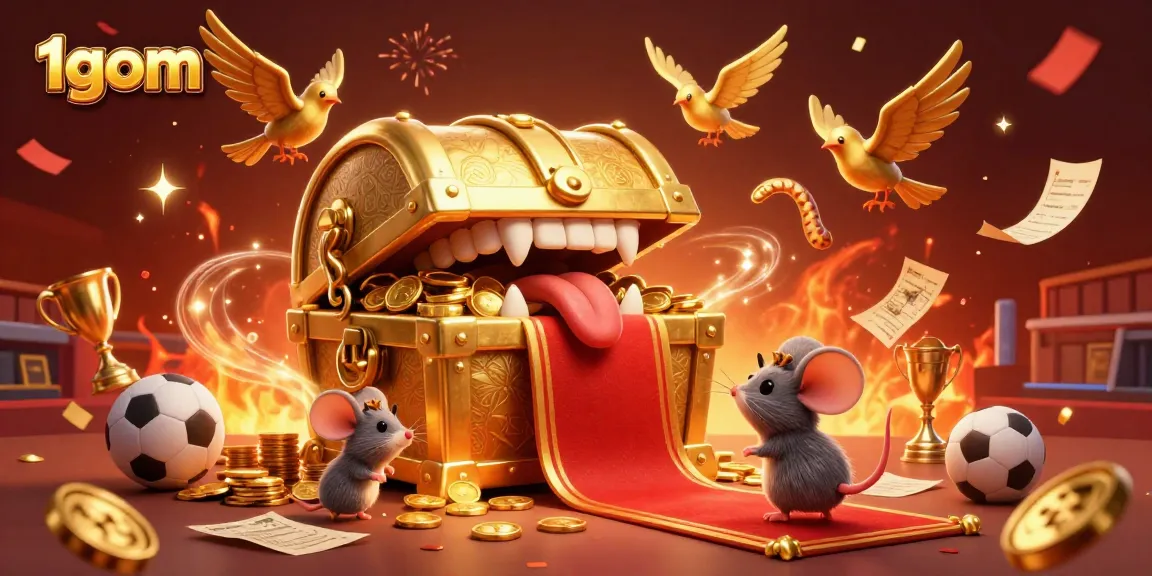 Experience exciting sports betting at 1gom, with dynamic visuals of trophies and betting elements.