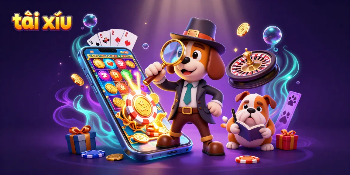 Engage in thrilling tài xỉu as a detective investigates clues amidst vibrant gaming elements.