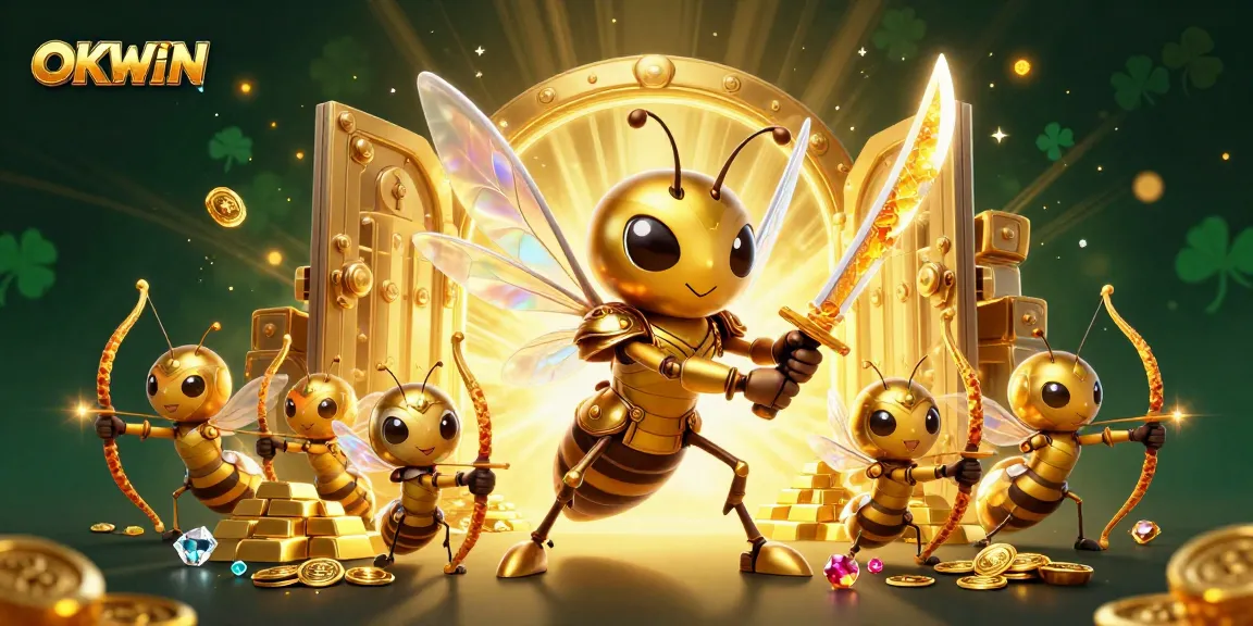 Experience thrilling adventures with OKWIN in a vibrant casino scene filled with treasures.