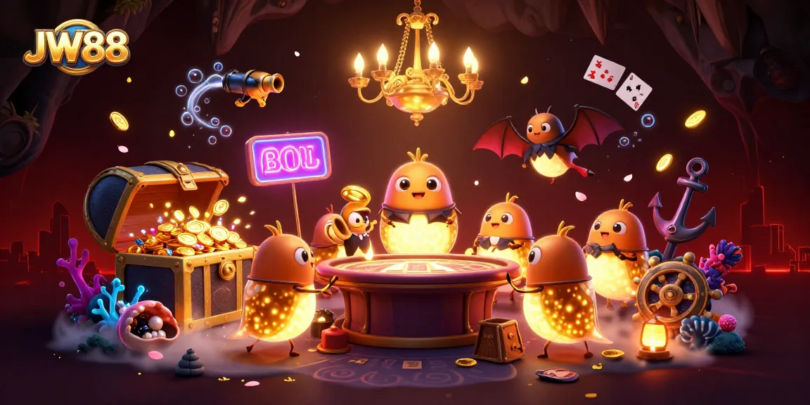 Experience thrilling gameplay at JW88 with vibrant glowworms in a fantastical 3D casino scene.