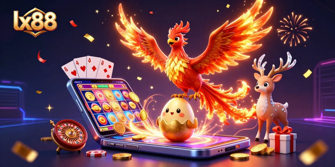 Experience the excitement of lx88 with vibrant casino elements and dynamic characters in this engaging illustration.