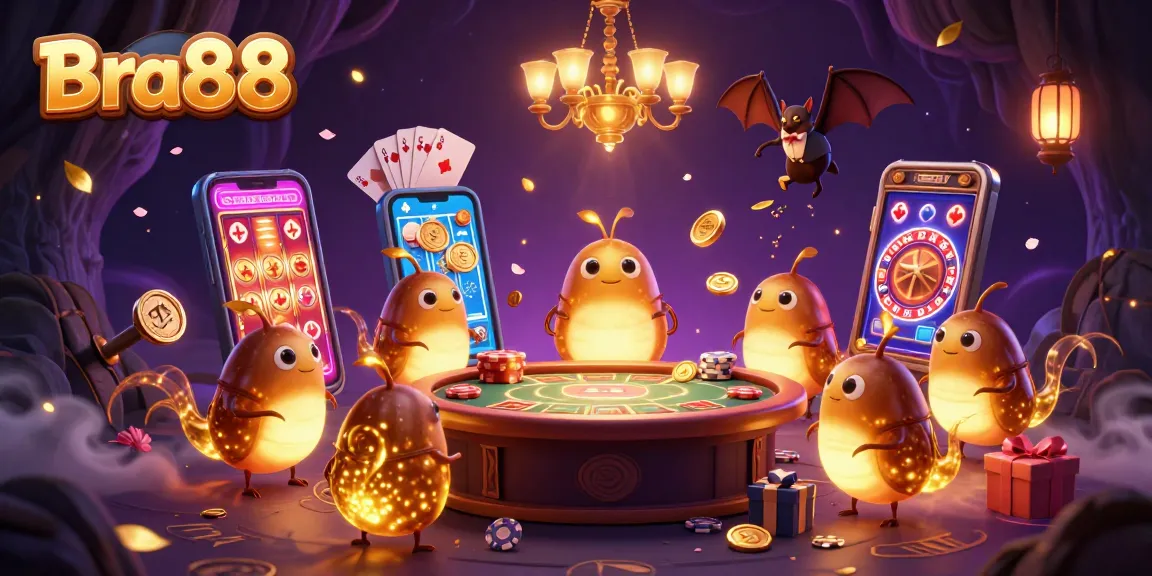 Experience vibrant gameplay at Bra88 with animated glowworms lighting up a casino scene.