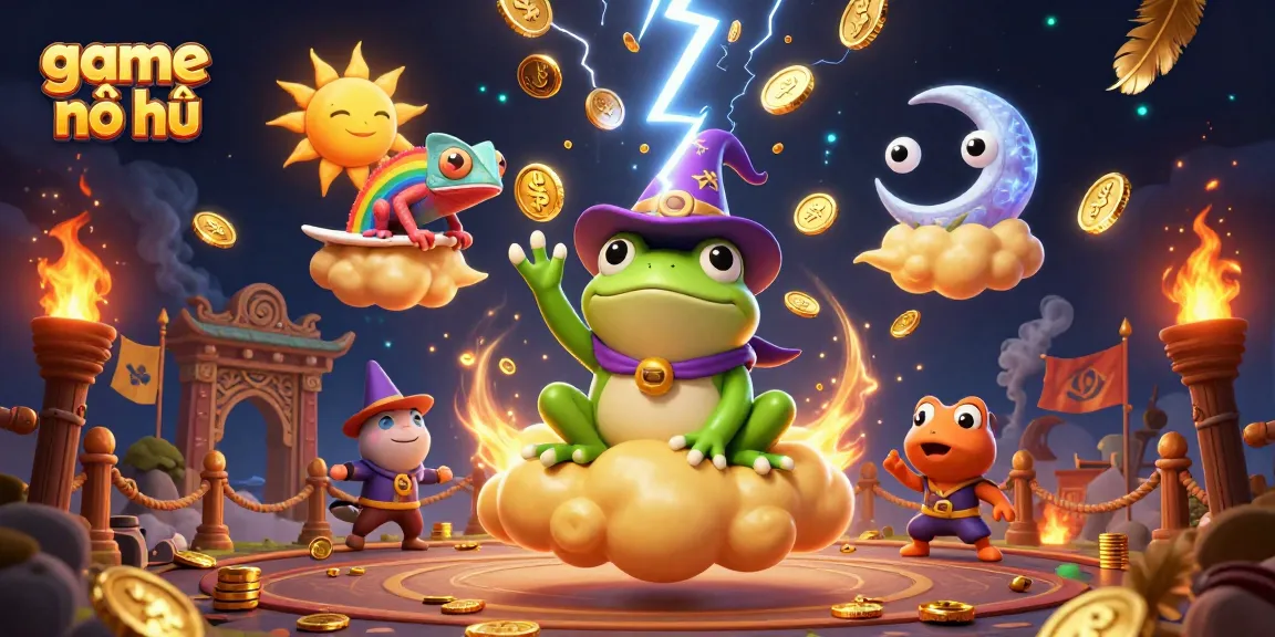 Experience the exciting game nổ hũ with a magical storm of golden coins and vibrant characters.