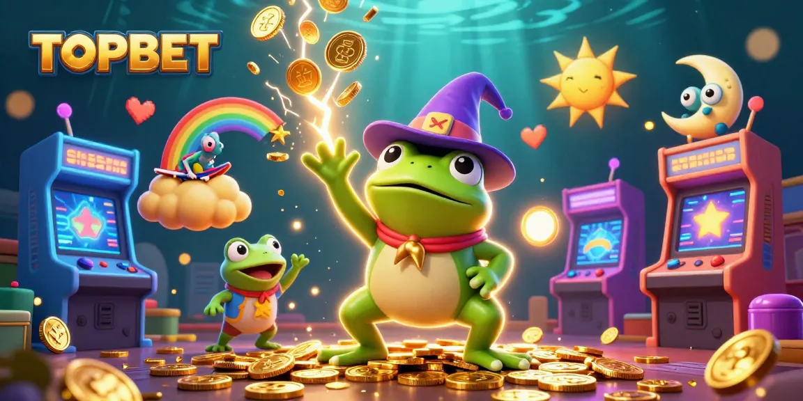 Experience the excitement at TOPBET with vibrant 3D characters amidst golden gambling elements.