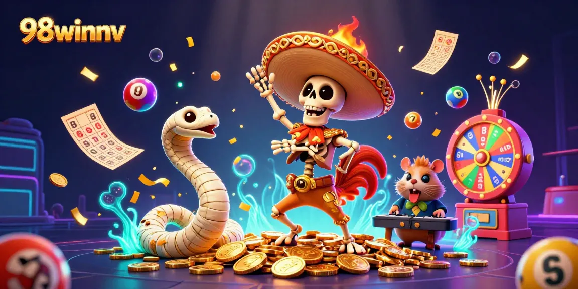 Join the fun with 98winnv's vibrant casino experience featuring dancing characters and exciting games!