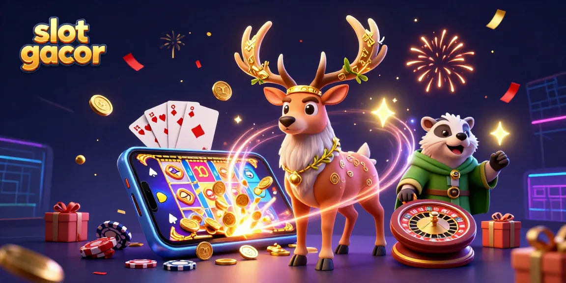 Spin and win with slot gacor, featuring vibrant 3D characters and casino elements.