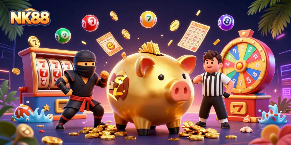 Experience the excitement of NK88 with dynamic slot reels and colorful casino elements!