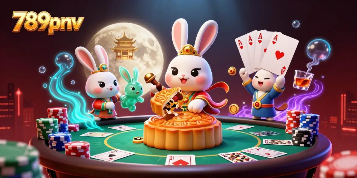 Experience excitement at 789pnv as the moon rabbit reveals poker chips in this vibrant casino scene.