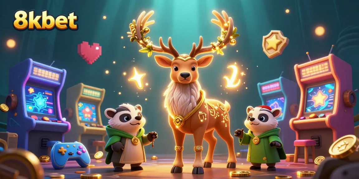 Engage in thrilling gameplay with 8xbet, featuring a Celtic druid stag and vibrant casino elements.