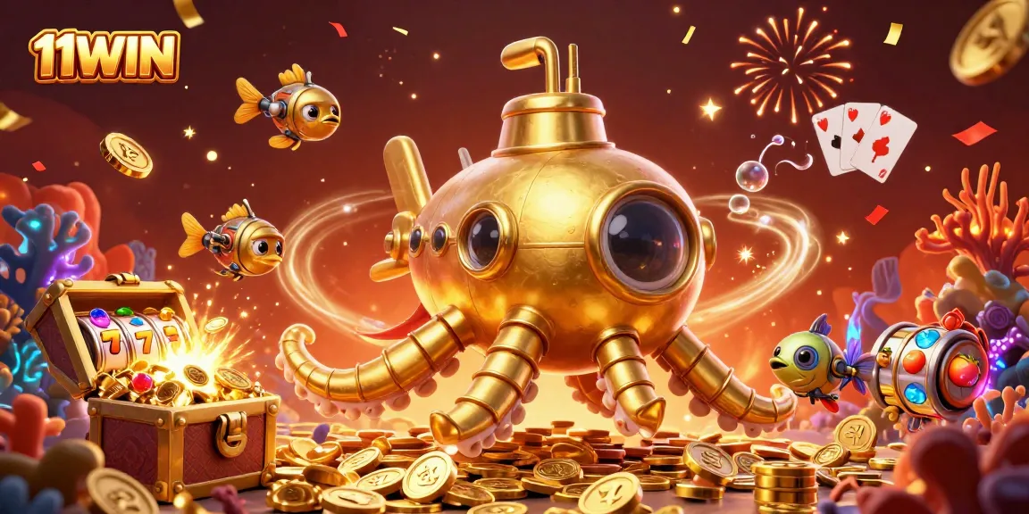 Join the excitement at 11WIN with our golden kraken submarine and dazzling slot treasures.
