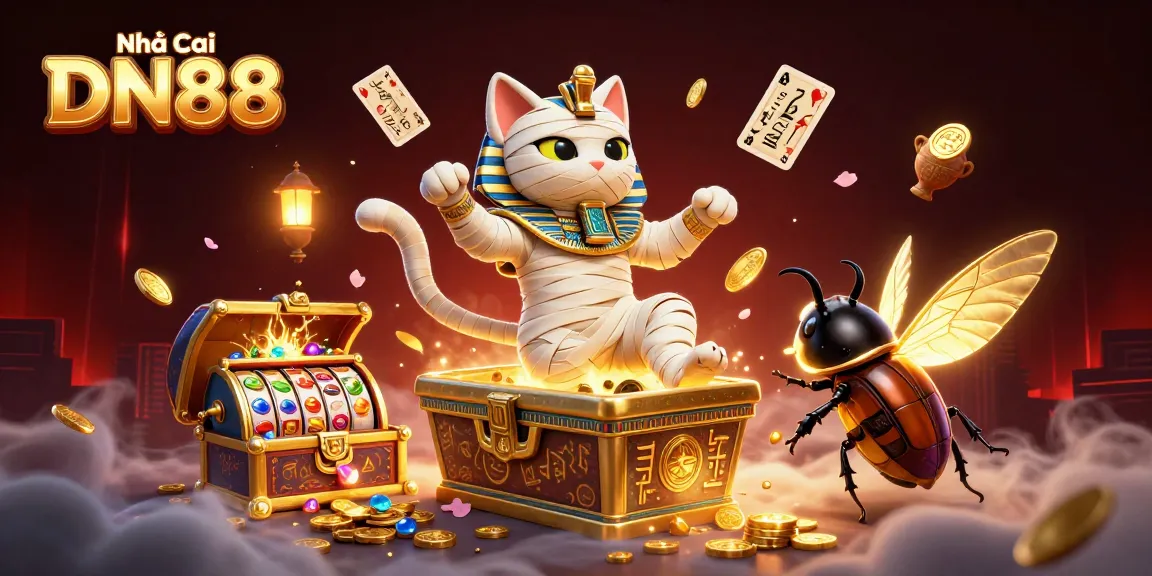 Join the excitement at Nhà cái DN88 as the Egyptian mummy cat reveals treasures in a vibrant casino