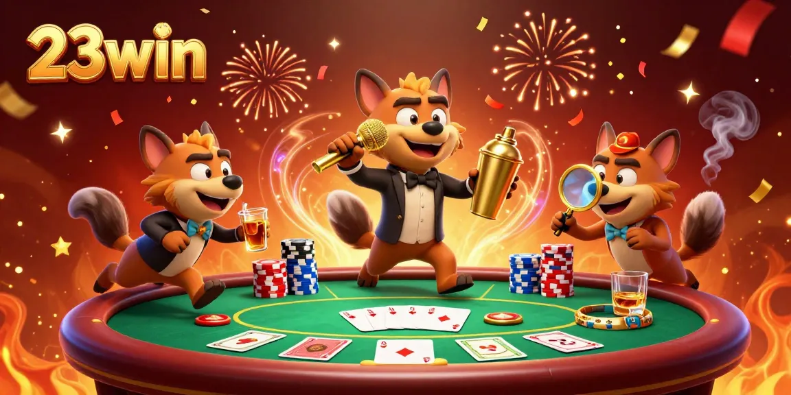 Experience the vibrant comedy casino club of 23win with animated hyenas entertaining players while engaging in lively gaming action.