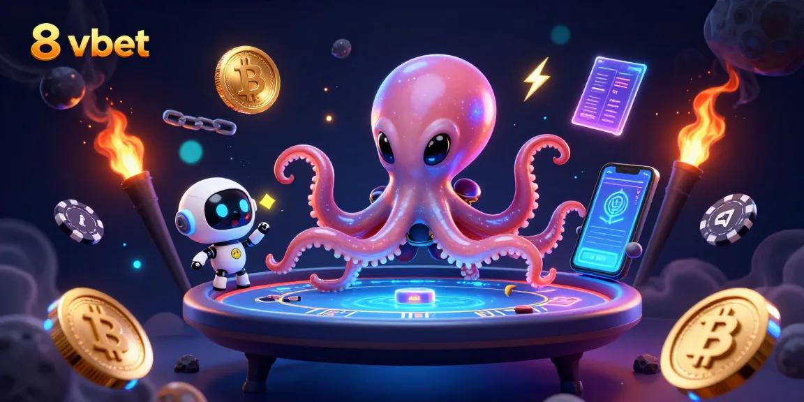 Experience thrilling gaming adventures at 8vbet with alien octopus at a holographic poker table.