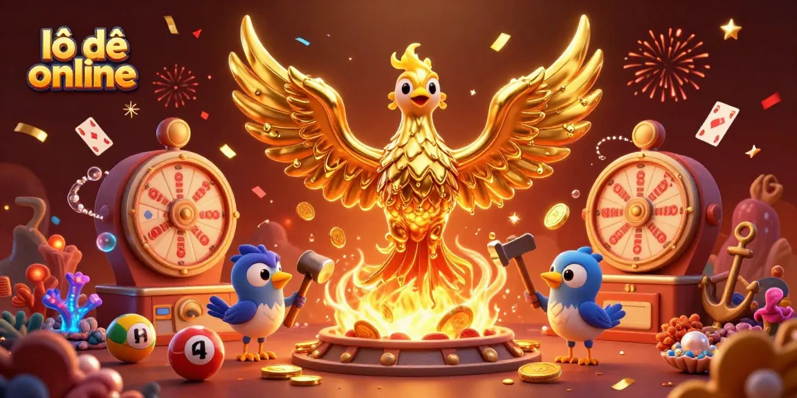 Experience lô đề online with dynamic scenes featuring a molten phoenix amidst lottery symbols.