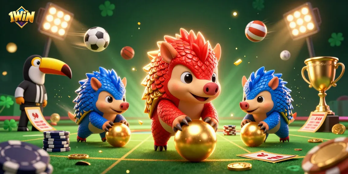 Engage in exciting gameplay at 11WIN with pangolins competing and casino elements all around.